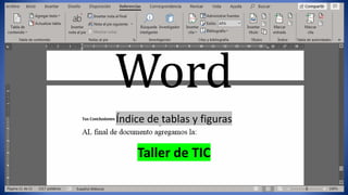 Word
Índice de tablas y figuras
Taller de TIC
 