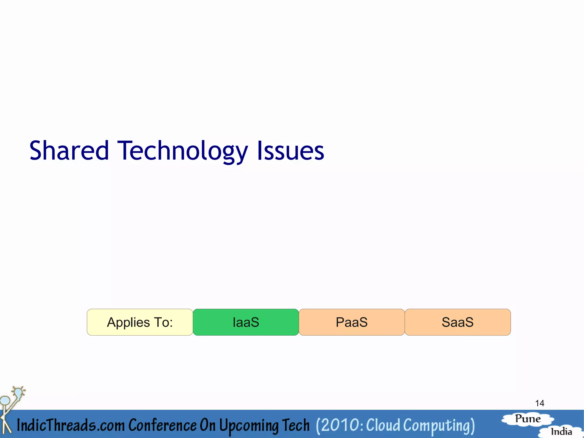 Shared Technology Issues




      Applies To:   IaaS   PaaS   SaaS




                                         14
 