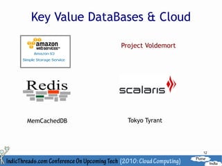 Key Value DataBases & Cloud

                Project Voldemort




MemCachedDB       Tokyo Tyrant




                                    12
 