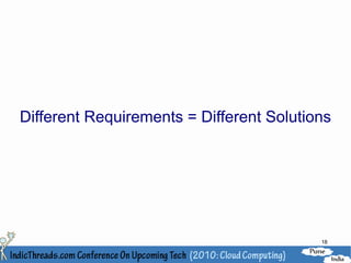 Different Requirements = Different Solutions




                                          18
 