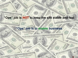 “Ops” job is NOT to keep the site stable and fast
“Ops” job is to enable business
36
 
