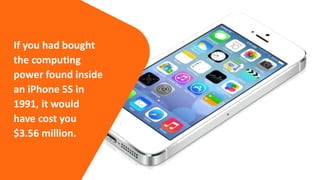 If you had bought
the computing
power found inside
an iPhone 5S in
1991, it would
have cost you
$3.56 million.
 