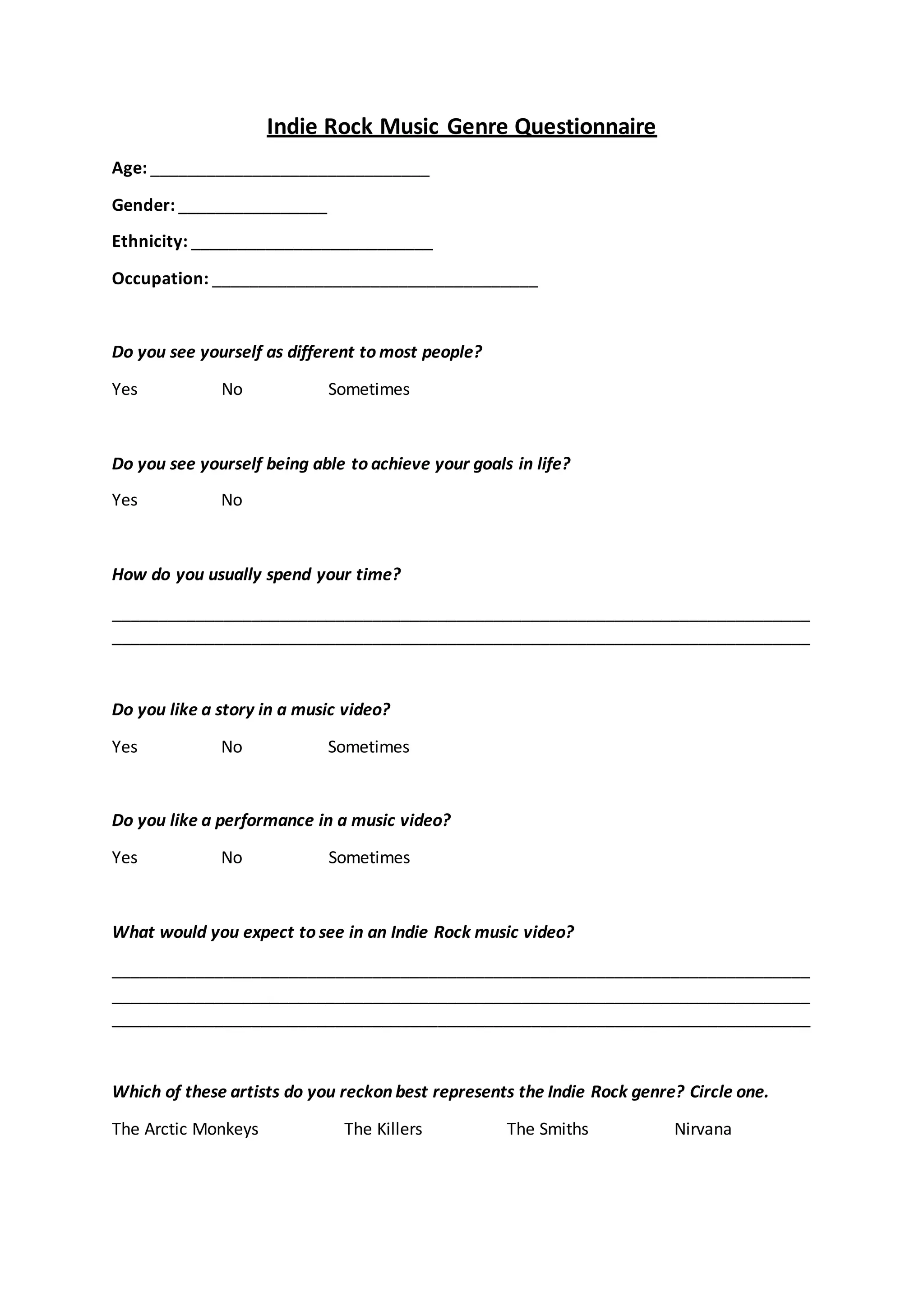 Pdf Music Questionnaire Indie rock music genre questionnaire | PDF
