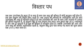 जब तक उपभोक्ता क
े बजट में या कम से कम एक वस्तु की कीमत में कोई बदलाव िहीं होता है,
तब तक संतुलि की द्धस्थनत द्धस्थर रहती है। जब उत्पाद की कीमतों क
े अपररवनतात रहिे क
े साथ
उपभोक्ता की आय में पररवताि होता है या जब उपभोक्ता की आय क
े साथ उसी अिुपात में उत्पाद
की कीमतें बदलती हैं, तो संतुलि नबंदु से पता लिाया िया स्थाि आय खपत वक् (ICC) कहलाता
है और जब दो वस्तुओं में से एक की कीमत में पररवताि होता है। जबनक उपभोक्ता की आय और
अन्य वस्तु की कीमत अपररवनतात रहती है, संतुलि नबंदु द्वारा पता लिाए िए स्थाि को मूल्य खपत
वक् (PCC) कहा जाता है।
WWW.ECOSHASTRA.IN
 