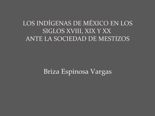LOS INDÍGENAS DE MÉXICO EN LOS SIGLOS XVIII, XIX Y XX  ANTE LA SOCIEDAD DE MESTIZOS Briza Espinosa Vargas 