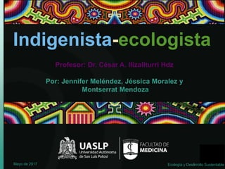 Indigenista-ecologista
Profesor: Dr. César A. Ilizaliturri Hdz
Por: Jennifer Meléndez, Jéssica Moralez y
Montserrat Mendoza
Mayo de 2017 Ecología y Desarrollo Sustentable1
 