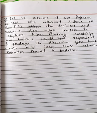 3) Let
Prasad
Gamdhi's
SCasons
pendaua
assye
Rajenca
who
Suppoxt
kew Amdxes
imbosmed
Rajendra
Aoadxeus
decisions
hism {hinkimg
have
Pxasad
leadeks
akea
dicuyio
and
4
cxeatiul,
place
Amdees
Tespoede d
think
befwee
 