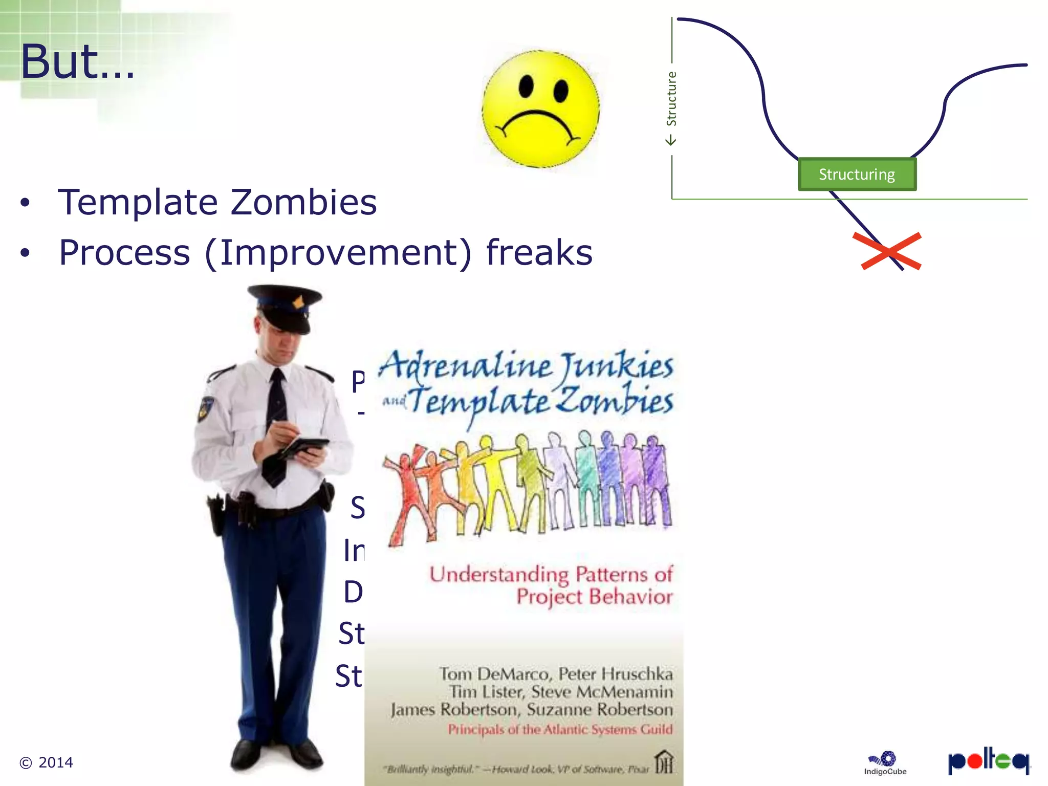 © 2014 11
But…
• Template Zombies
• Process (Improvement) freaks
Structuring
Structure
Process
Theory
Schedule
Strict
Independent
Discipline
Structure
Standards
 