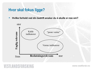 Hvor skal fokus ligge? Hvilke forhold ved din bedrift ønsker du å skulle si noe om? 