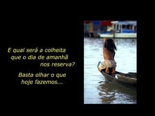 E qual será a colheita  que o dia de amanhã  nos reserva? Basta olhar o que hoje fazemos... 