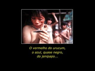 O vermelho do urucum,o azul, quase negro,                            do jenipapo... 