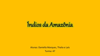 Índios da Amazônia
Alunas: Daniella Marques, Thalia e Laís
Turma: 47
 