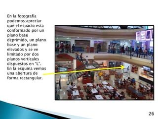 En la fotografía podemos apreciar que el espacio esta conformado por un plano base deprimido, un plano base y un plano elevados y se ve limitado por dos planos verticales dispuestos en “L”.  En la esquina vemos una abertura de forma rectangular.26