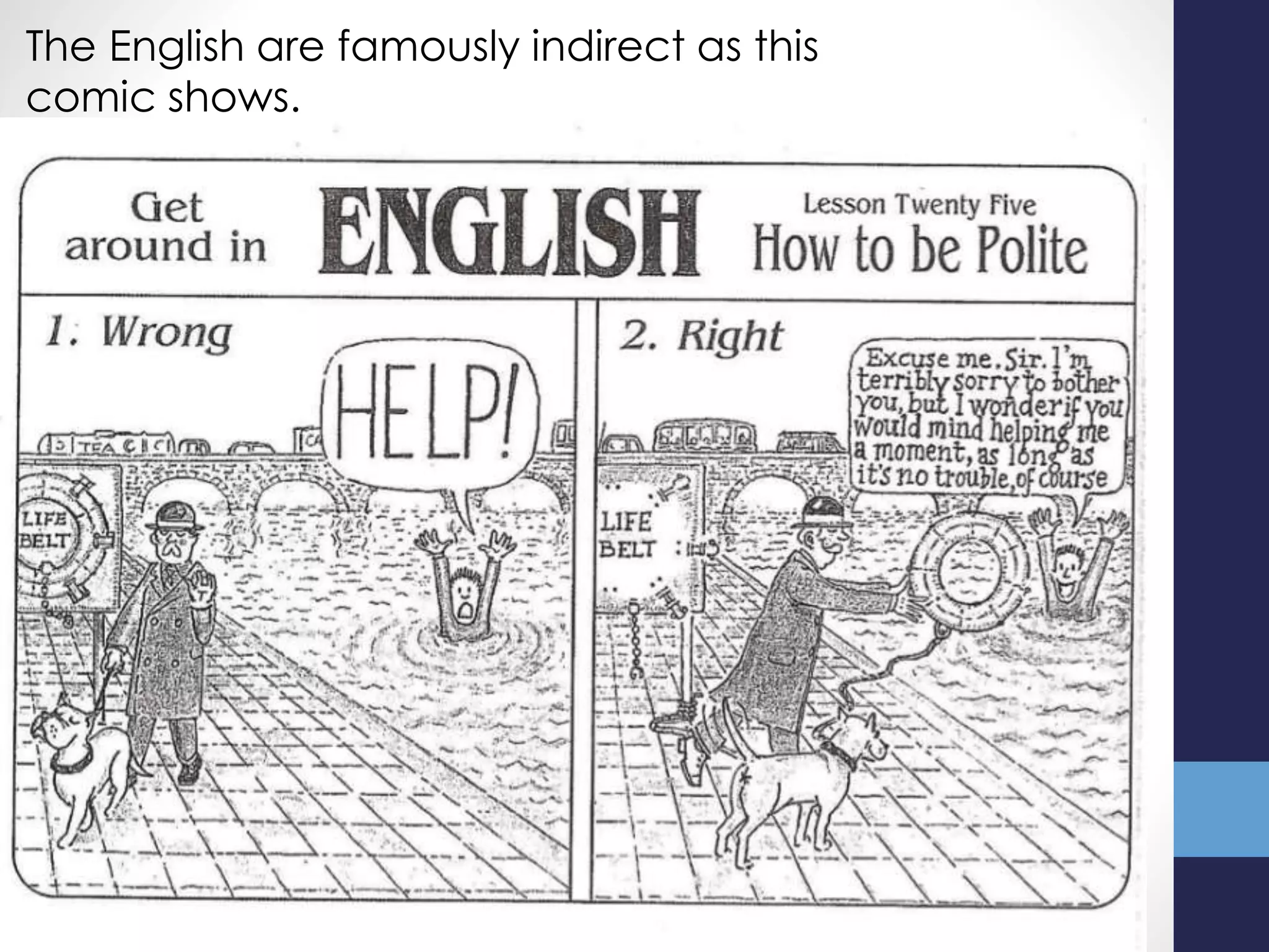The English are famously indirect as this
comic shows.
 