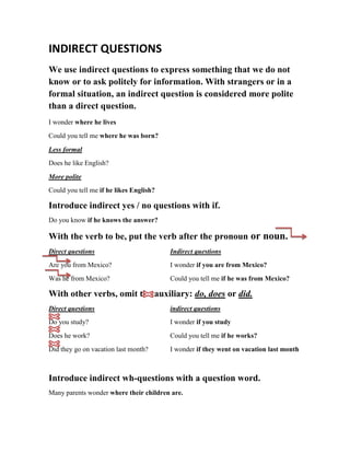 Indirect questions 2 | PDF