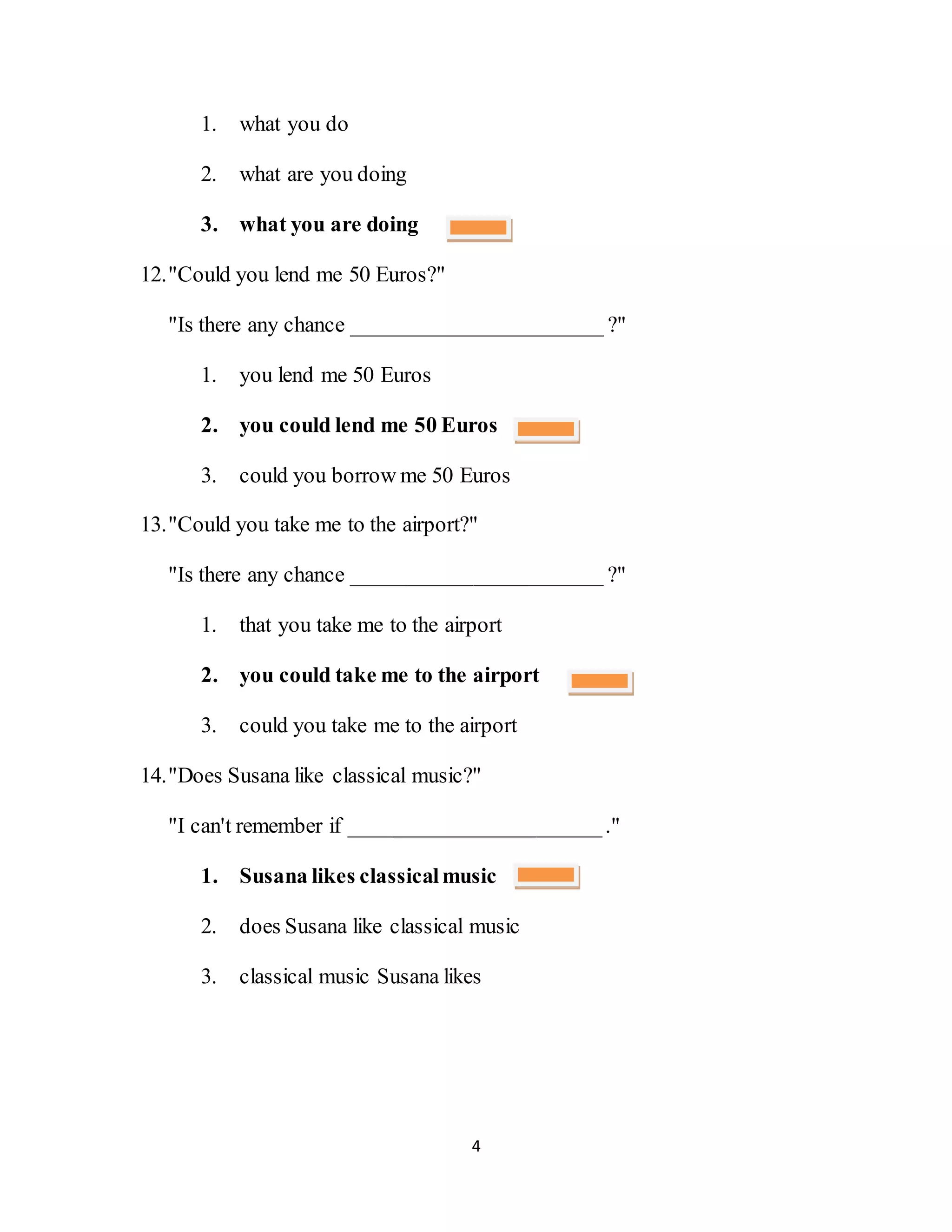 Indirect questions exercise | DOCX