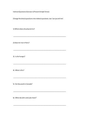 Indirect questions exercise 1 | DOCX