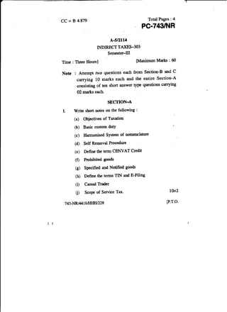 Indirect tax Question Paper 2014 Dec Punjabi Uni.