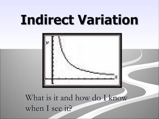 Indirect Variation What is it and how do I know when I see it? 