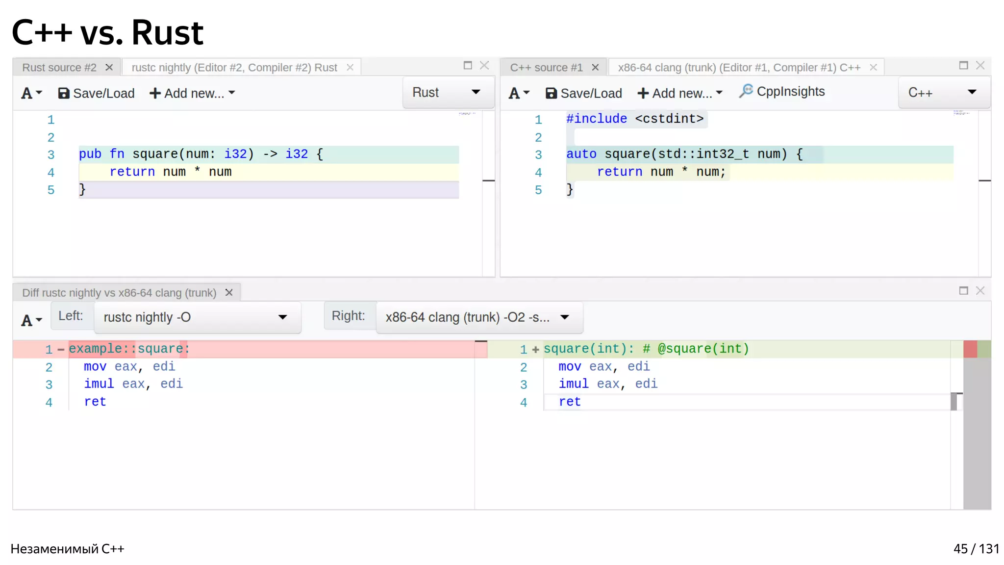 C++ vs. Rust
Незаменимый C++ 45 / 131
 