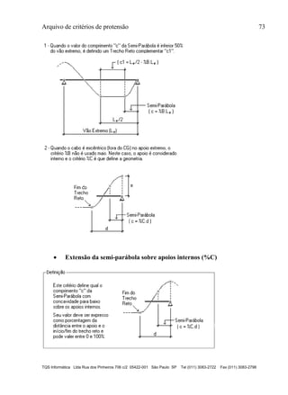 Arquivo de critérios de protensão 73
TQS Informática Ltda Rua dos Pinheiros 706 c/2 05422-001 São Paulo SP Tel (011) 3083-2722 Fax (011) 3083-2798
 Extensão da semi-parábola sobre apoios internos (%C)
 