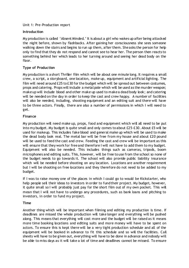 unit 1 pre production