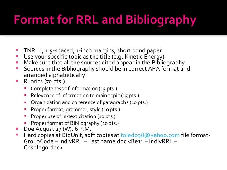 Individual RRL Specifications