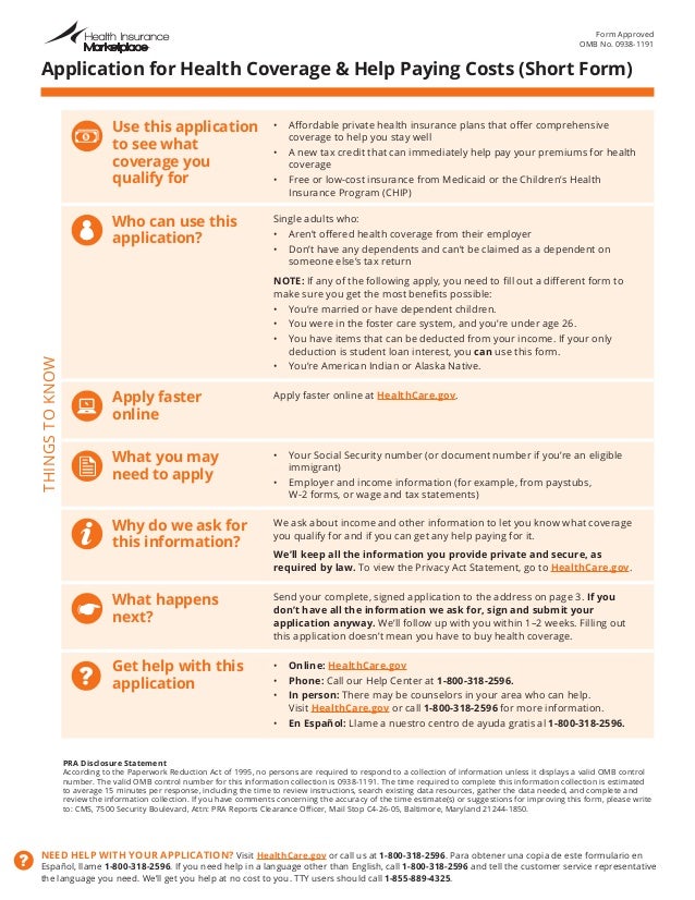health insurance obamacare individual short form from healthcare gov you all short form