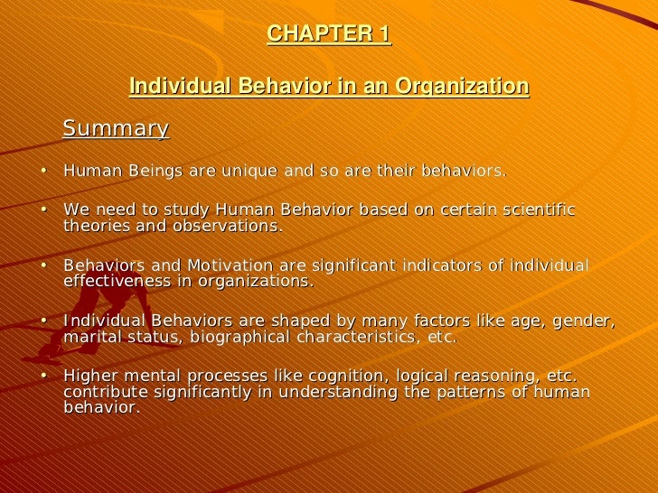 Overview on Individual Behavior