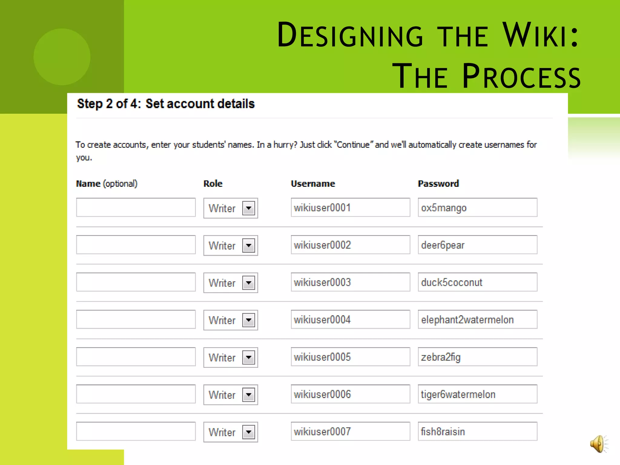 D ESIGNING THE W IKI :
        T HE P ROCESS
 