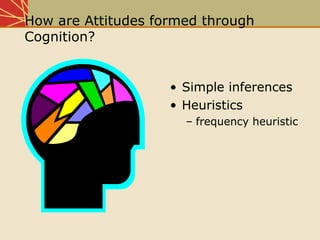 How are Attitudes formed through
Cognition?
• Simple inferences
• Heuristics
– frequency heuristic
 