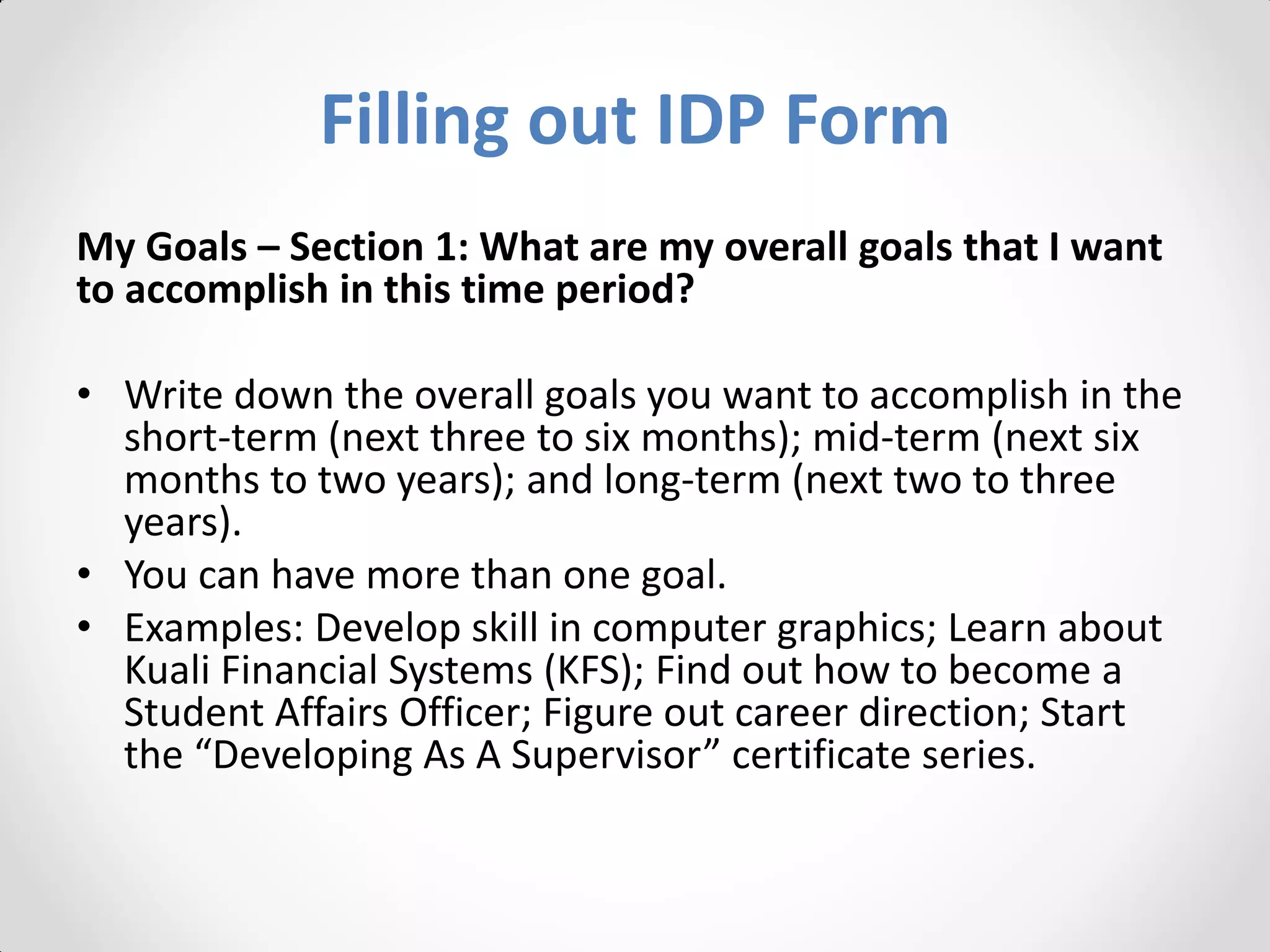 Example Idp Goals Individual development plan | PDF