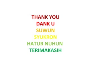 THANK YOU
    DANK U
    SUWUN
   SYUKRON
HATUR NUHUN
 TERIMAKASIH
 