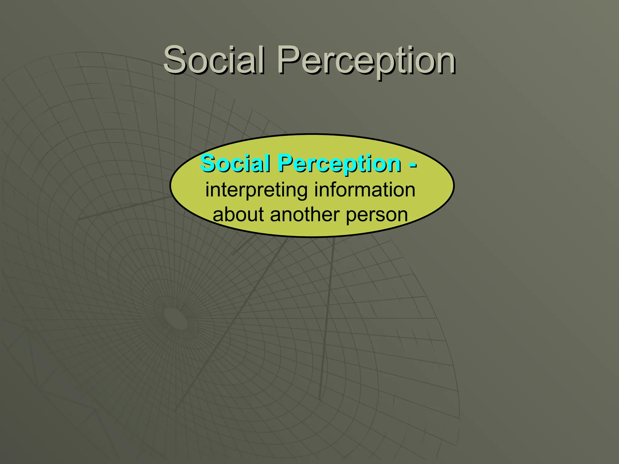 Social Perception
Social Perception
Social Perception -
Social Perception -
interpreting information
about another person
 