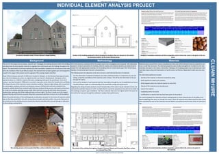 Galway Mayo Institute of Technology
Student: Jonathan Flanagan Student Number: G00262330
INDIVIDUAL ELEMENT ANALYSIS PROJECT
CLUAINMHUIRE
Background Methodology Materials
All of the elements contained within the project were to be investigated and compared with alternative
products. Using this procedure for building element analysis and material selection was determined to
output the most appropriate materials for the building that are chosen based upon their Performance,
Quality, Environmental and Economic characteristics.
The following were the objectives to be met to ensure a well informed decision of materials:
 Use the information contained in databases and other published studies on materials to acquire the
ratings, properties and effects of the materials under analysis. This will be the information to be put
through the matrix.
 Carry out the analysis of said materials and their assemblies through the use of established and recom-
mended software to gain an understanding of the assemblies energy and performance.
Regarding the rating of certain products not all characteristics of the matrix may be relevant to them, for
example the aesthetic features of a DPC or Radon Barrier cannot be assessed as they will not be visible to
the buildings occupants upon installation. The floors materials that score the highest within the excel ma-
trix will be the ones put through the software to analyse their performance.
The aim for the project was to analyse, research and investigate the existing elements within the building
and determine the best possible materials to upgrade them with based upon the findings throughout the
report. The examination of all these materials and their assemblies needed to be all inclusive as they relat-
ed to the members of the Cluain Mhuire project. The element that has been agreed upon and assigned to
myself in this stage of the project was the upgrade of the existing chapels solid floor.
Cluain Mhuire Campus was built in 1920 and is located in Wellpark, on the Monivea Road approximately
one mile from Galway city centre. Its original function was that of a Redemptorist Monastery which
opened its doors in c.1940 for students that were undergoing training for the priesthood. The G.M.I.T.
campus was later founded in 1998 and is currently in operation as the Centre for Creative Arts and Media.
The chapel sits east of the main four storey monastery building, it features high ceilings with trussed arch-
es, stained glass windows and hand cut limestone masonry, Pitched slate roofs with rendered chim-
neystacks, pebble dashed lime rendered walls that have rendered string courses, plat bands and buttress-
es, Tudor arch window openings having render block-and-start surrounds with stone sills and square-
headed door openings with timber battened doors and over lights. The floor is made up of the original
parquet flooring and Victorian encaustic tiling with a presumed solid floor structure on a raft foundation.
Given the protected status of the building great consideration was given to the choice of materials and de-
sign so that they would fall in line with conservation principles and best practice. Any works that were to
be carried out on the existing structure would also have be reversible with minimal damage or alteration
to the buildings existing fabric.
Materials were sourced from various manufacturers that cover all the elements that are required to con-
struct a solid floor structure. The materials properties were studied and gathered in relation to the char-
acteristics that were in the matrix. Information relating to the building product was scrutinised and tech-
nical data sheets along with declarations of performance certified by independent bodies were accumu-
lated.
The information gathered included:
 Density of the material, its thermal conductivity rating
 Skills required to install such a product
 What happens when the material reaches its end of life
 Toxicity of the material once manufactured
 Cost of the material
 Availability within the world
 Certifications or awards that may have been given to the product
The matrix displayed the materials and their ranking based on those characteristics in the tables of as-
signed weightings that were run through the matrix. When all materials were determined the total scores
were calculated for each of the materials and the highest score determined the best choice of material to
use.
An exterior elevation view of Cluain Mhuire’s chapel building
The existing parquet and encaustic tiled floor surface inside the chapels nave
Section of the building produced in Revit showing the locations that are relevant to the individ-
ual elements studied by the Cluain Mhuire group
Analysis of insulation materials and their properties used to inform the scores to be given in the ma-
trices
Analysis of screed materials and their properties used to inform the scores to be given in
the matrices
The extent of the existing Herringbone Parquet, Victorian Mosaic and Encaustic tiled floor surface
on a Ground Floor Plan
 