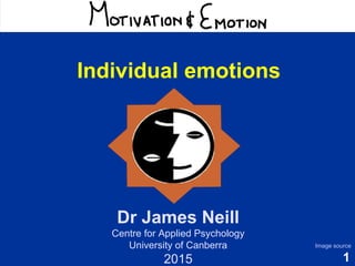 1
Motivation & Emotion
Dr James Neill
Centre for Applied Psychology
University of Canberra
2016
Image source
Individual emotions
 