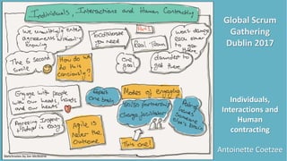 Global Scrum
Gathering
Dublin 2017
Individuals,
Interactions and
Human
contracting
Antoinette Coetzee
Sketchnotes by Jon McNistrie
 