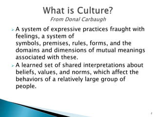 A system of expressive practices fraught with feelings, a system of symbols, premises, rules, forms, and the domains and dimensions of mutual meanings associated with these.