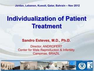 Jordan, Lebanon, Kuwait, Qatar, Bahrain – Nov 2012




Individualization of Patient
        Treatment

       Sandro Esteves, M.D., Ph.D.
             Director, ANDROFERT
    Center for Male Reproduction & Infertility
               Campinas, BRAZIL
 