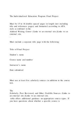 Individualized Education ProgramThroughout this course you h | PDF