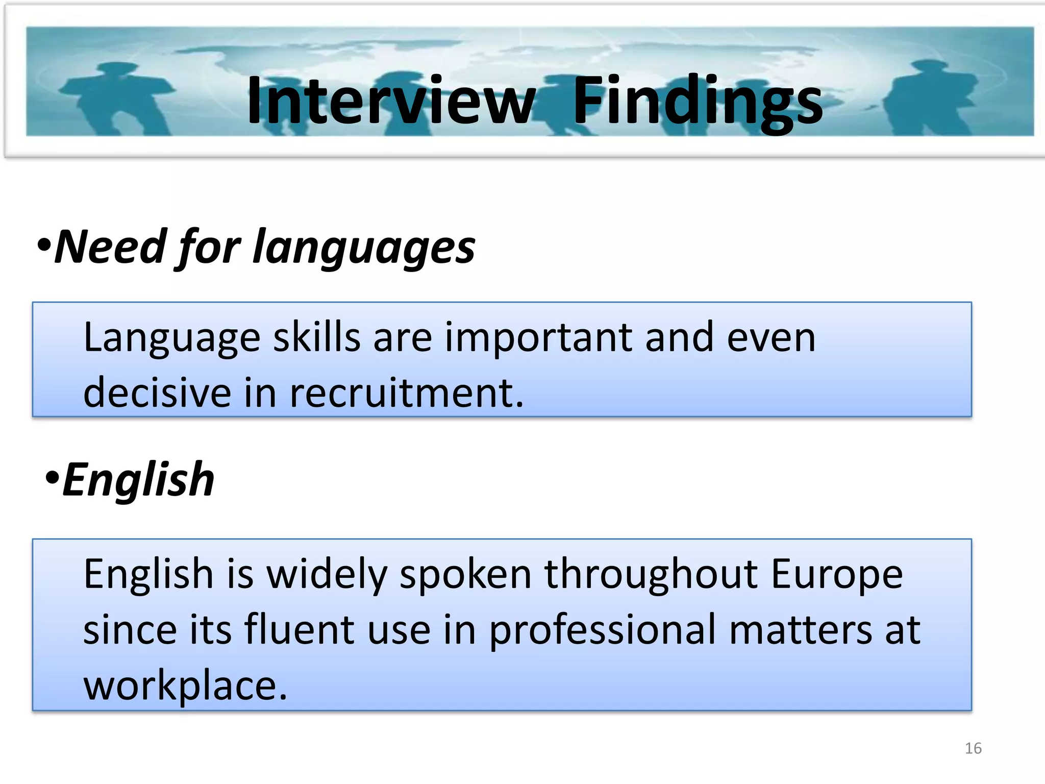 English is needed on a regular basis14