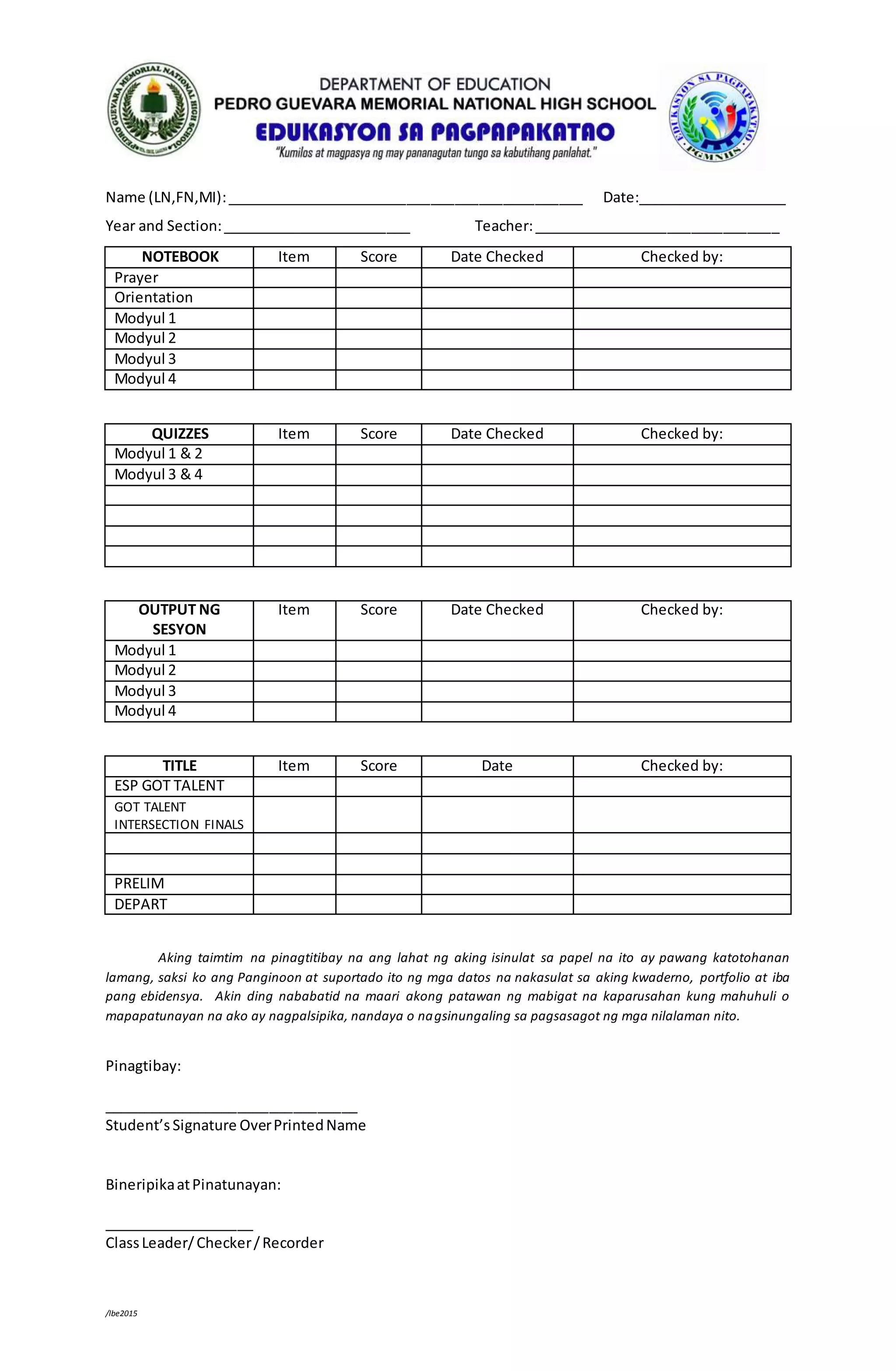 Individual score sheet | DOCX