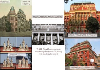 ROTUNDA GEORGIA
N ROOFS
DORIC PEDIMENTED ENTRANCES
MINERVA
STATUES
IONIC COLUMNS
ITALIAN GRECIAN FONTAGE
NEOCLASSICAL ARCHITECTURE
THIRD PHASE- complete re-
modelling of the front façade by
E.J. Martin(1877-1905)
 