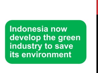 Indonesia now develop the green industry to save its environment  