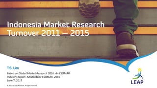 © 2017 by Leap Research. All rights reserved.
Based on Global Market Research 2016: An ESOMAR
Industry Report. Amsterdam: ESOMAR, 2016
June 7, 2017
 