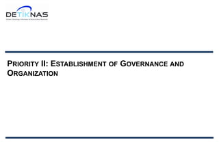 PRIORITY II: ESTABLISHMENT OF GOVERNANCE AND
ORGANIZATION
 