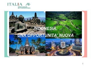 INDONESIA:
UNA OPPORTUNITA’ NUOVA
      INDONESIA –
NEW MARKET OPPORTUNITIES




                           1
 