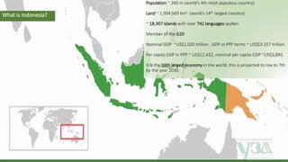 Українська зернова асоціація
Ukrainian Grain Association
Population ~ 260 m (world's 4th most populous country)
Land ~ 1,904,569 km2 (world’s 14th largest country)
~ 18,307 islands with over 742 languages spoken
Member of the G20
Nominal GDP ~US$1.020 trillion , GDP in PPP terms ~ US$$3.257 trillion
Per capita GDP in PPP ~ US$12,432, nominal per capita GDP ~US$3,895.
It is the 16th largest economy in the world, this is projected to rise to 7th
by the year 2030.
What is Indonesia?
 