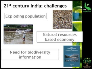 21 st  century India: challenges Exploding population Natural resources based economy Need for biodiversity information 