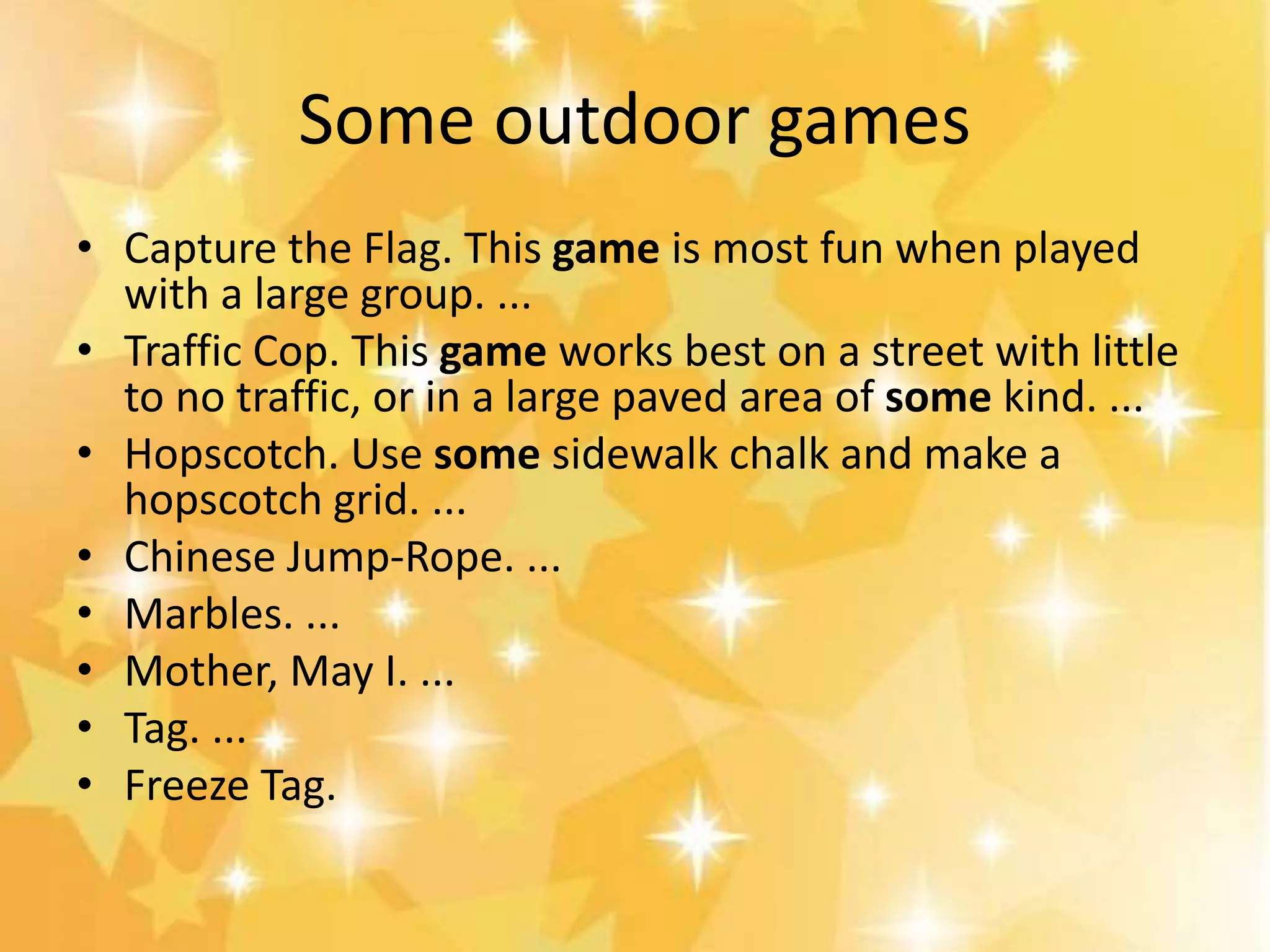 Indoor games vs outdoor games PPT